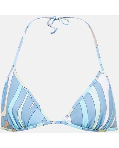 Emilio Pucci Printed Halterneck Bikini Top - Blue