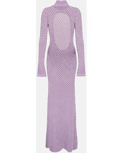 David Koma Open-back Crystal-embellished Pointelle-knit Maxi Dress - Purple