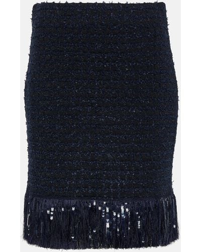 Oscar de la Renta Fringed Tweed Miniskirt - Blue