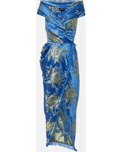 Etro Off-shoulder Jacquard Midi Dress - Blue