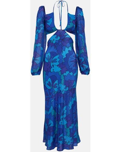 RIXO London Kamilla Printed Georgette Maxi Dress - Blue