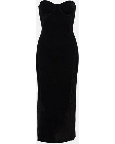 Galvan London Titania Strapless Velvet Midi Dress - Black