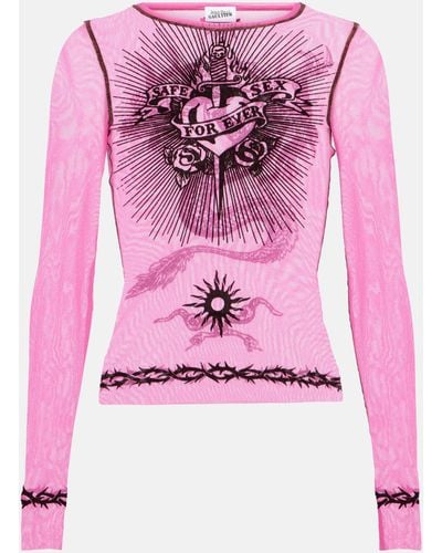 Jean Paul Gaultier Tattoo Collection Printed Tulle Top - Pink
