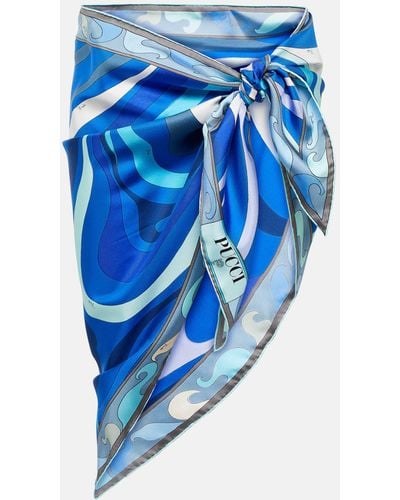Emilio Pucci Printed Silk Twill Scarf - Blue