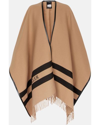 Moncler Striped Wool Logo Cape - Natural