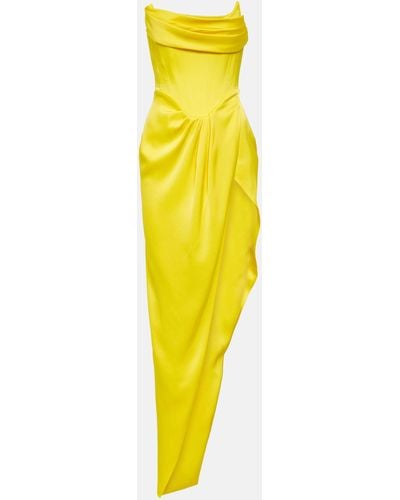 Alex Perry Draped Satin Crepe Gown - Yellow
