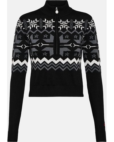Perfect Moment Nordic Intarsia Wool Half-zip Sweater - Black