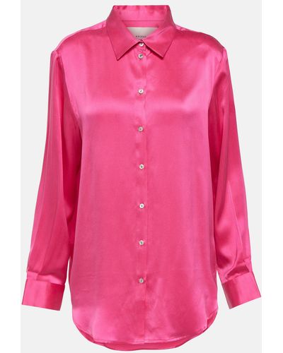 Asceno London Silk Charmeuse Pyjama Shirt - Pink