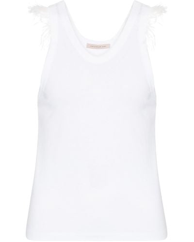 Christopher Kane Feather Trimmed Cotton-jersey Tank Top - White