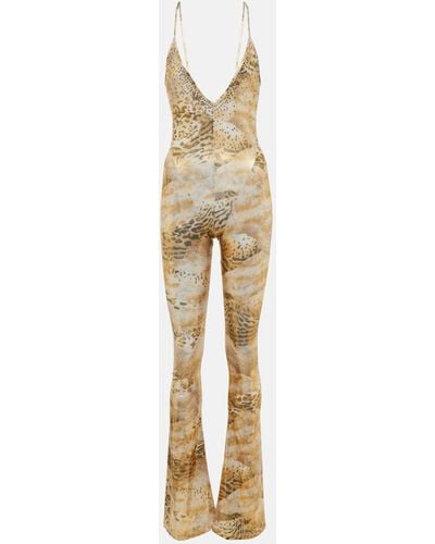 Alessandra Rich Embellished Printed Flared Jumpsuit - Metallic
