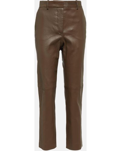 JOSEPH Coleman Mid-rise Straight Leather Pants - Brown