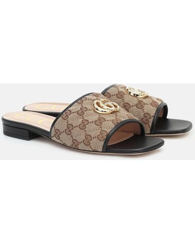 Gucci Women`s Slider Sandal In Quilted GG Fabric - Brown