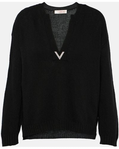 Valentino Logo Virgin Wool Sweater - Black