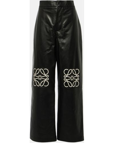 Loewe Anagram Leather Wide-leg Pants - Black