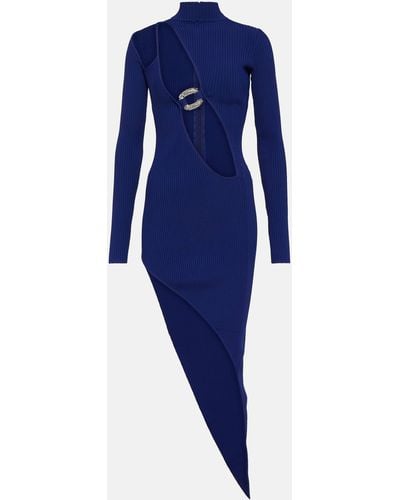 David Koma Asymmetric Cut-Out Ribbed Dress - Blue