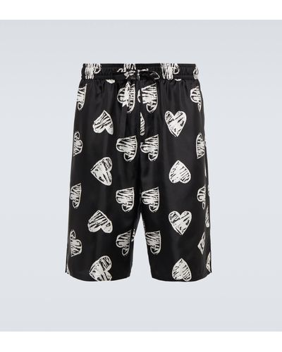 Dolce & Gabbana Heart Printed Silk Shorts - Black