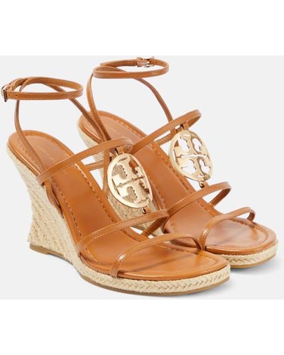 Tory Burch Capri Miller Leather Espadrille Wedges - Brown