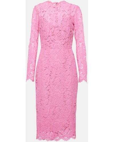 Dolce & Gabbana Floral Lace Midi Dress - Pink