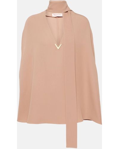 Valentino Vgold Caped Tie-neck Silk Blouse - Pink