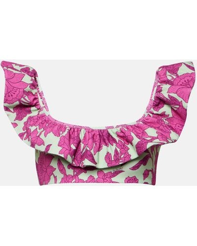 La DoubleJ Ruffled Floral Bikini Top - Pink