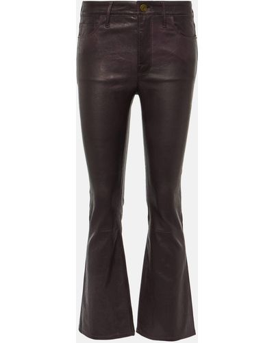 FRAME Le Crop Mini Boot Leather Pants - Grey