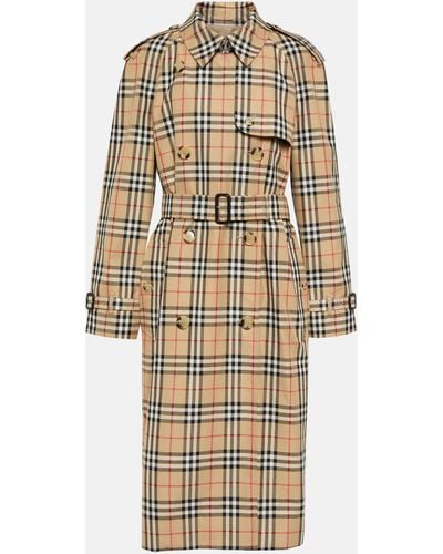 Burberry Check Cotton Gabardine Trench Coat - Natural
