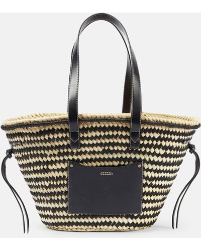 Isabel Marant Cadix Medium Raffia Basket Bag - Black