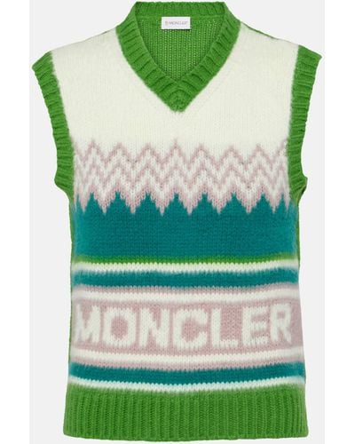 Moncler Logo-intarsia V-neck Wool Sweater Vest - Green