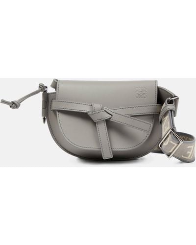 Loewe Mini Gate Dual Bag In Soft Calfskin And Jacquard - Grey
