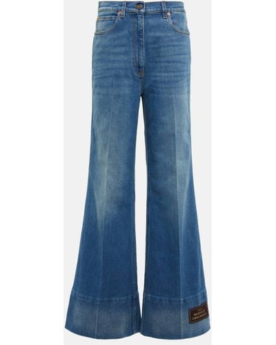 Gucci Embroidered Flared Jeans - Blue