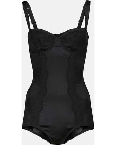 Dolce & Gabbana Silk-blend Satin And Lace Bodysuit - Black