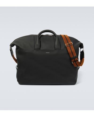 Zegna Raglan Leather Travel Bag - Black