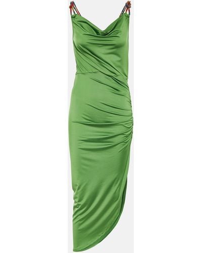 Veronica Beard Biava Beaded Ruched Midi Dress - Green