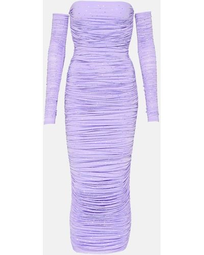 Alex Perry Crystal-embellished Ruched Jersey Gown - Purple