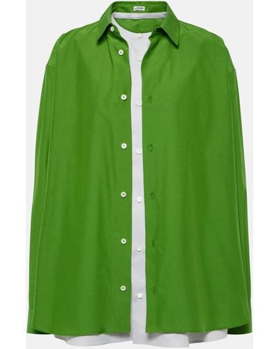 Loewe Double Layer Cuffed Cotton-blend Shirt - Green