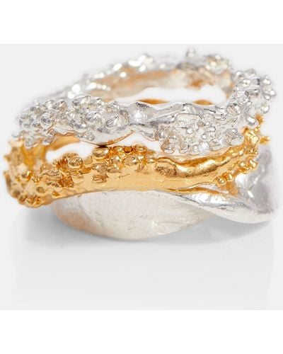 Alighieri The Infernal Rocks Set Of 3 Sterling Silver And 24kt Gold-plated Rings - White
