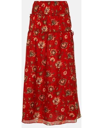 Sir. The Label Reyes Printed Cotton And Silk Maxi Skirt - Red