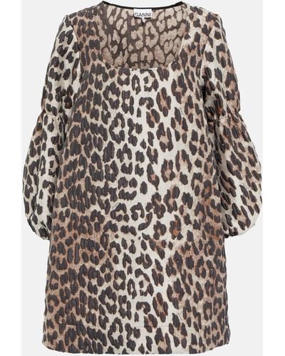 Ganni Jacquard Leopard-print Minidress - Multicolour