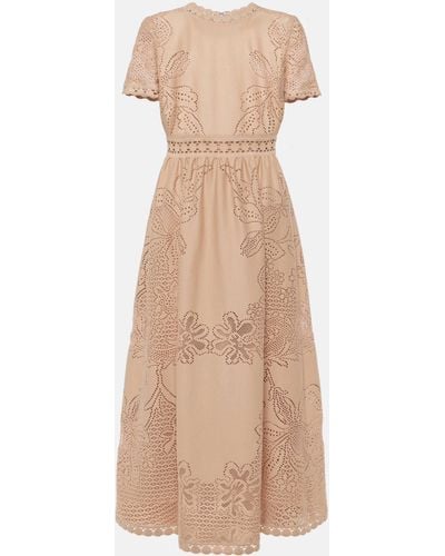 Valentino Broderie Anglaise Cotton-blend Midi Dress - Natural