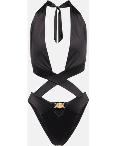 Versace Belize Embellished Cutout Stretch-jersey Halterneck Swimsuit - Black