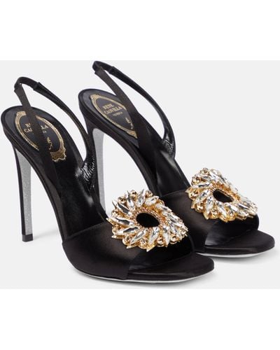 Rene Caovilla Amanda 105 Embellished Satin Sandals - Black