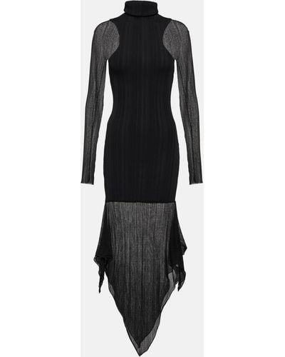 Mugler Asymmetric Ribbed-knit Midi Dress - Black