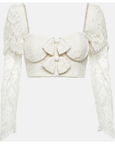 Self-Portrait Embellished Corded Lace Crop Top - White