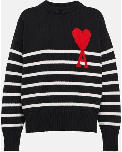 Ami Paris Striped Ami De Coeur Sweater - Black