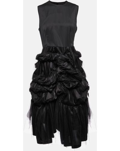 Noir Kei Ninomiya Ruched Tulle Midi Dress - Black
