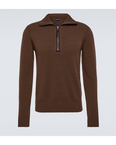 Tom Ford Wool-blend Half-zip Sweater - Brown