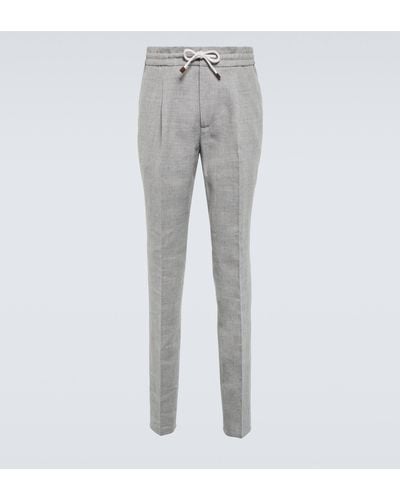Brunello Cucinelli Tapered Linen And Wool Pants - Grey