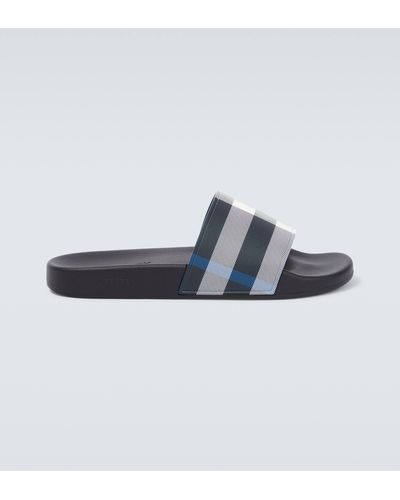 Burberry Furley Checked Slides - Blue