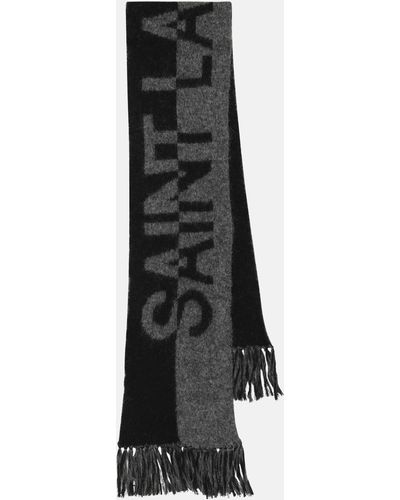 Saint Laurent Logo Wool, Alpaca And Mohair-blend Scarf - Black