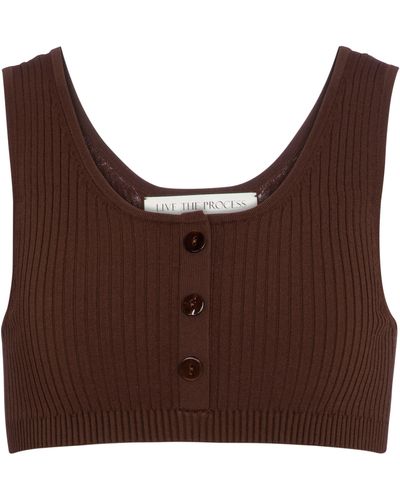 Live The Process Henley Ribbed-knit Bralette - Brown